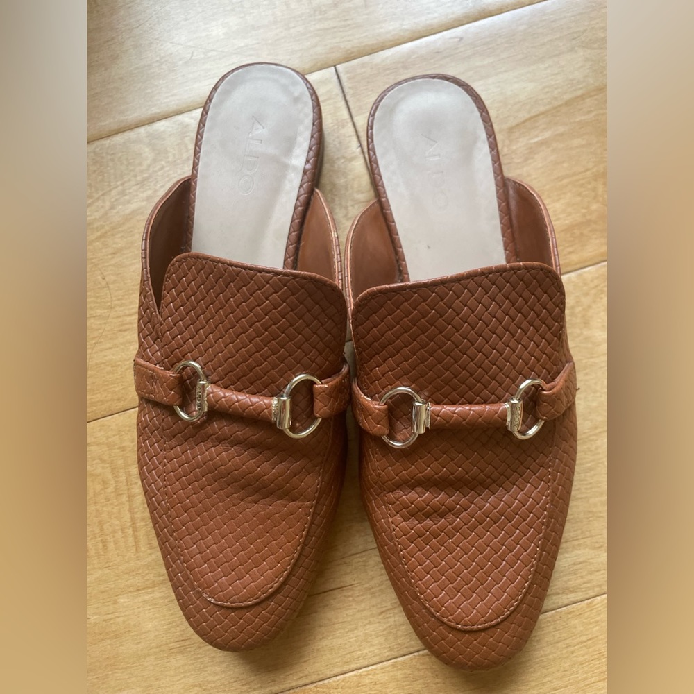 Aldo Cognac horsebit textured mule